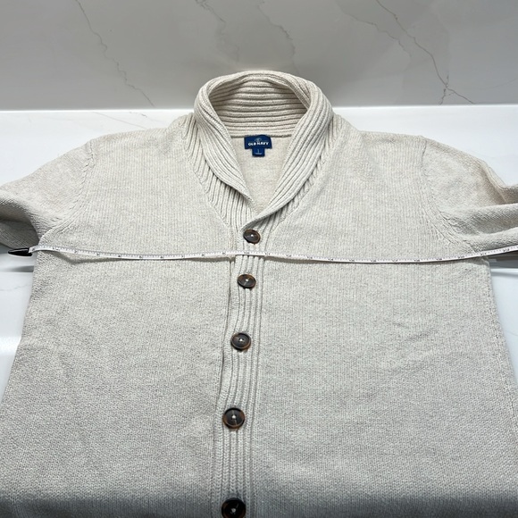 Old Navy button-up Cardigan cream Knit with shawl collar unisex sz Large oatmeal - Picture 9 of 12